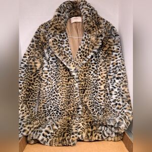 NEW 1. SUNSET LANE Women's Faux Fur Cheetah Coat Jacket Size Medium